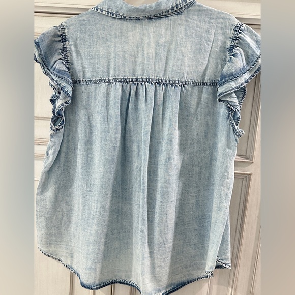 NWT SZ XL Jane + Delancey Casual Denim Button Down Shirt with Ruffled Sleeves - Picture 4 of 7